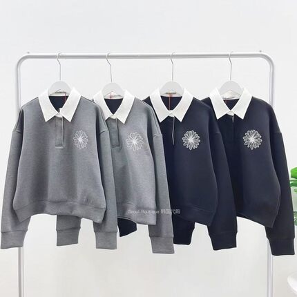 韩国正品mardi白色衬衫领休闲长袖卫衣