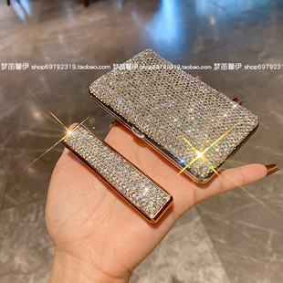 镶钻金属烟盒充电打火机套装高档便携超薄香菸盒男女士礼物潮牌新