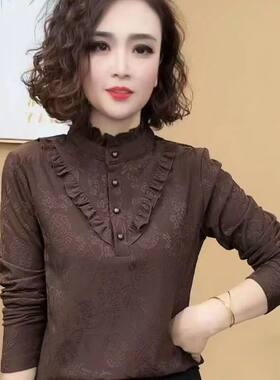 春秋季新款洋气磨毛女装妈妈上衣气质时尚秋冬长袖女士打底衫减龄