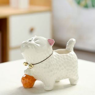 装 多肉小花盆陶瓷简约造型家用小盆可爱猫咪高颜值创意个性 饰桌面