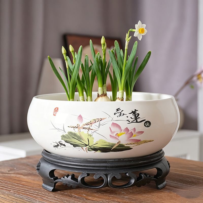 水培花盆陶瓷无孔水仙花一叶莲莲花大号缸盆碗莲铜钱草睡莲绿植盆
