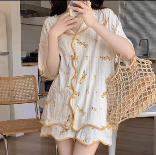 睡衣女夏季开衫短袖2025年新款女士春夏天薄款紫色爱心家居服套装