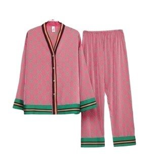 sleepwear热销网红睡衣女提花棋盘格长袖家居服套装跨境货源