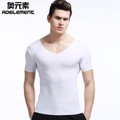 男士 修身 短袖 打底衫 无痕内衣随心裁体恤 t恤v领纯色紧身夏季 薄款