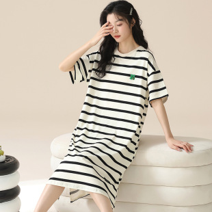 哺乳喂奶月子睡衣女棉感带胸垫家居服 仿棉孕妇睡裙短袖 夏季 新款