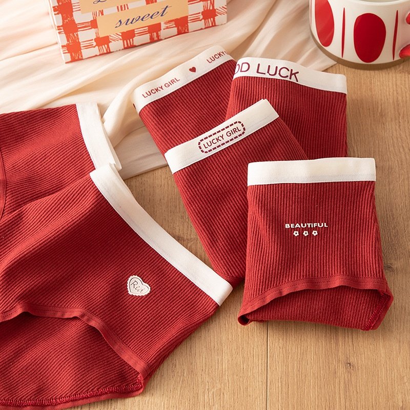 本命年红色内裤女士纯棉a类婴儿棉全裤裆中腰三角短裤结婚