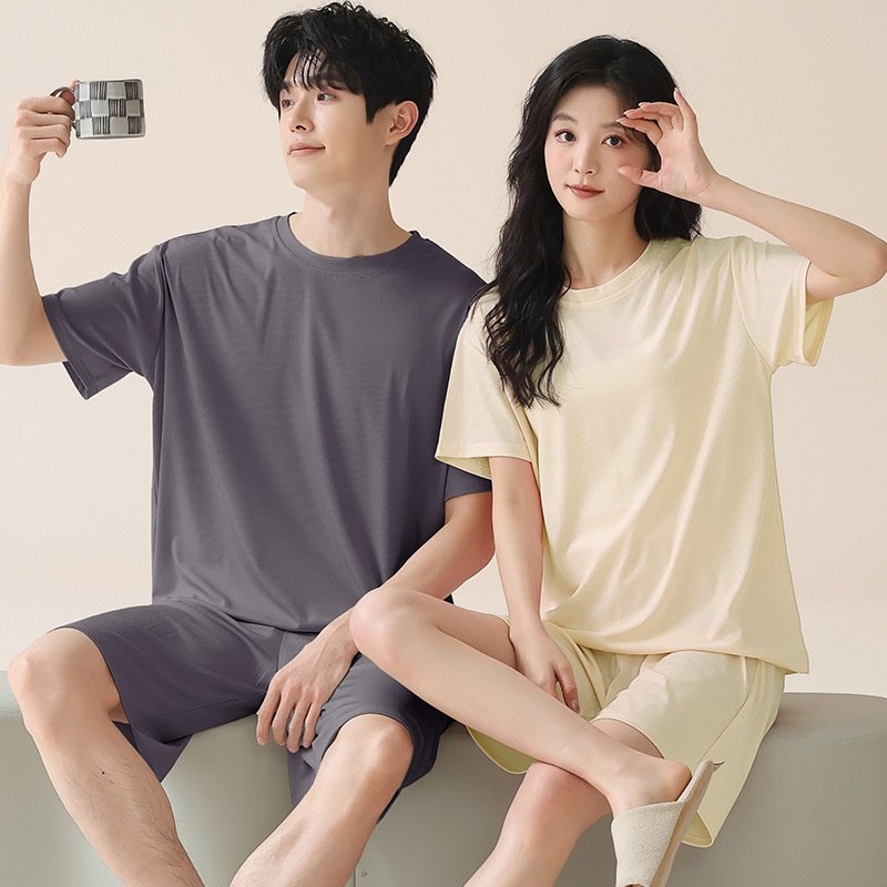 短袖短裤带胸垫冰丝情侣睡衣夏季女宽松休闲凉爽夏加大码穿家居服,女士内衣/男士内衣/家居服,睡衣/家居服套装,淘宝优惠券,粉丝福利购,淘宝优惠卷