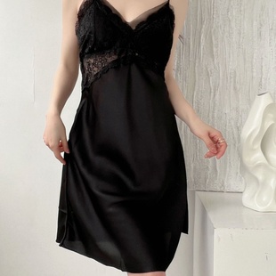 性感睡衣女夏春秋款2025新款缎面纯欲吊带睡裙丝绸家居服