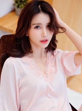 睡衣女 春秋长袖薄款仿真丝绸韩版可爱甜美冬季家居服套装21881