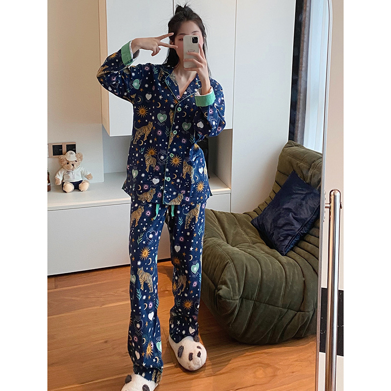 P.J.Sawage新款秋冬棉质磨毛月子服女 长袖长裤睡衣家居服套装