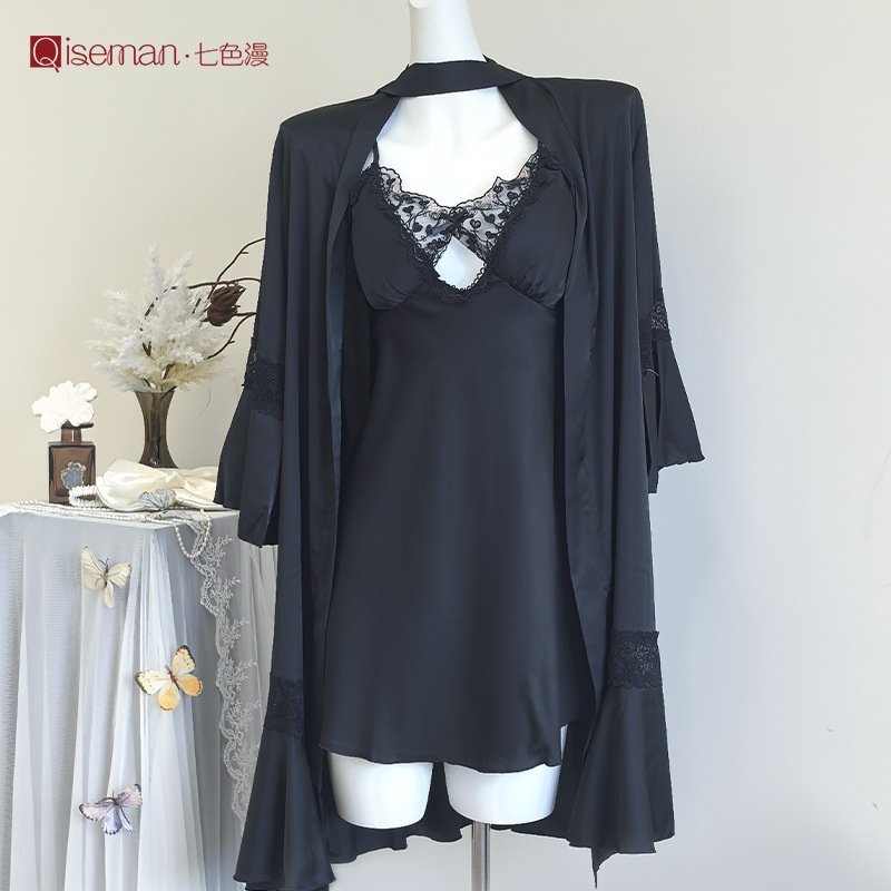 性感吊带冰丝睡裙两件套春夏纯欲风带胸垫睡衣套装私房女士家居服,女士内衣/男士内衣/家居服,睡袍/浴袍,淘宝优惠券,粉丝福利购,淘宝优惠卷