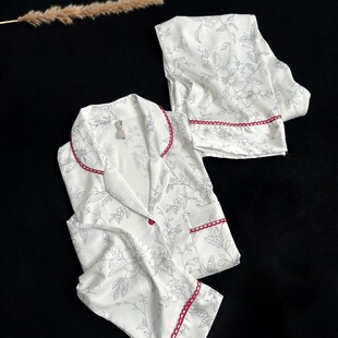 轻奢睡衣气质印花感休闲长袖 春秋新款 家居服 白色枝丫 yase