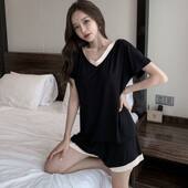 胖mm200斤短裤 跨境5XL莫代尔睡衣女夏季 宽松大码 短袖 家居服套 薄款