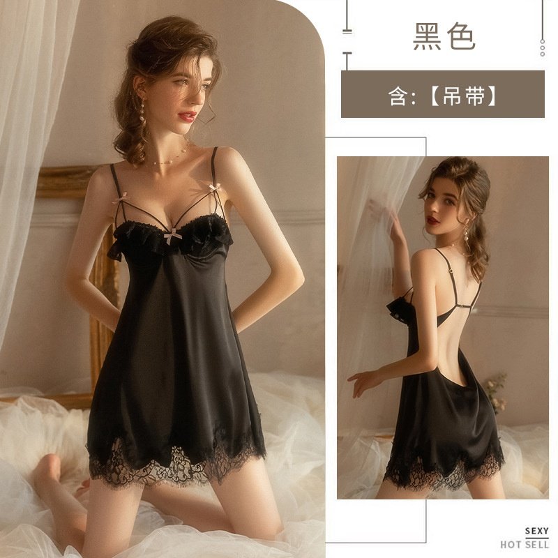 性感睡衣女夏季纯欲高弹蕾丝花边钢圈聚拢带胸垫露背吊带睡裙1810,女士内衣/男士内衣/家居服,睡袍/浴袍,淘宝优惠券,粉丝福利购,淘宝优惠卷