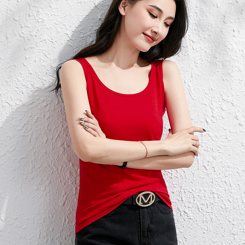 纯棉红色吊带背心女夏外穿美背无袖紧身女士打底内搭夏季女款上衣