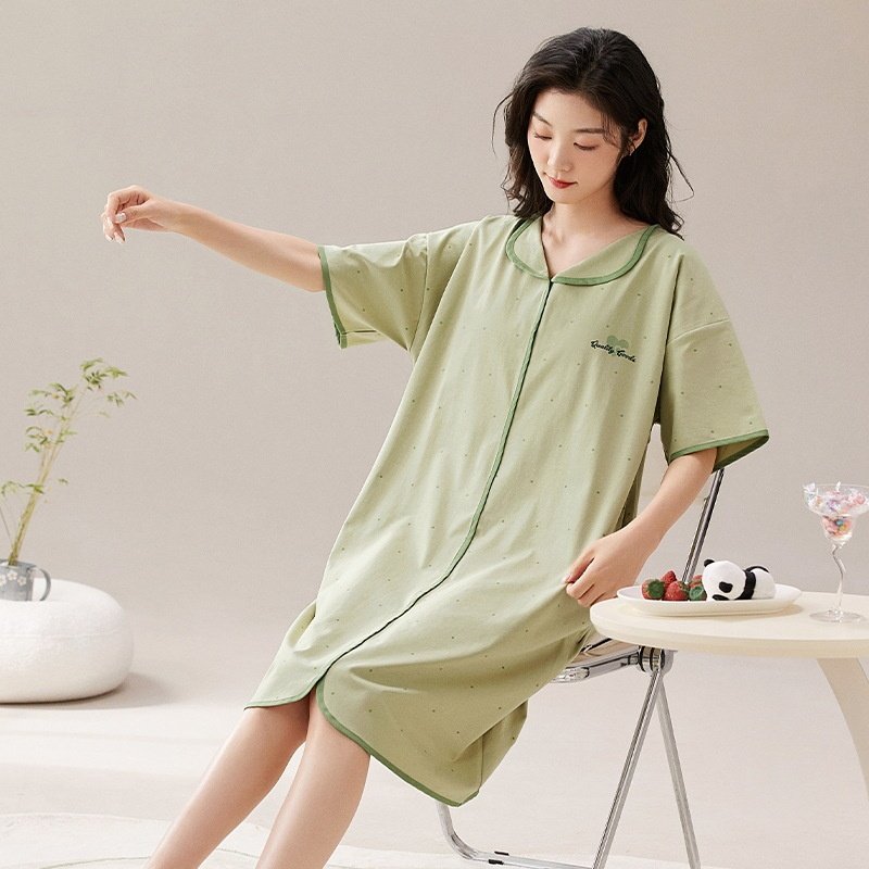 舒适棉睡裙女春夏季2024新款长袖开衫宽松待产孕妇带胸垫睡衣连衣,女士内衣/男士内衣/家居服,睡袍/浴袍,淘宝优惠券,粉丝福利购,淘宝优惠卷
