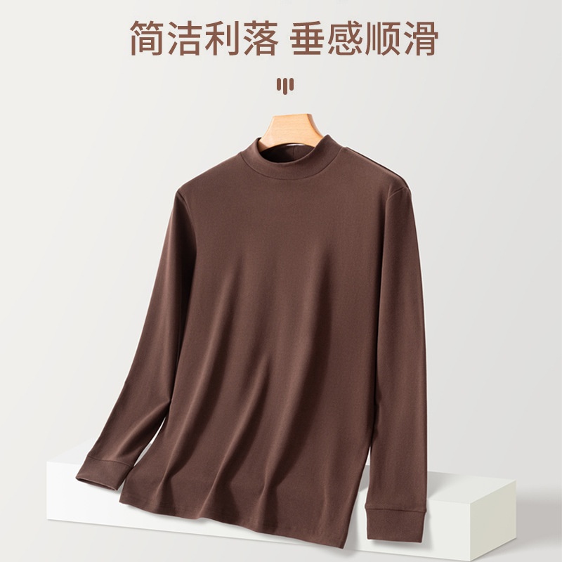 秋冬季男式半高领保暖德绒内衣长袖宽松双面绒纯色发热无痕打底秋