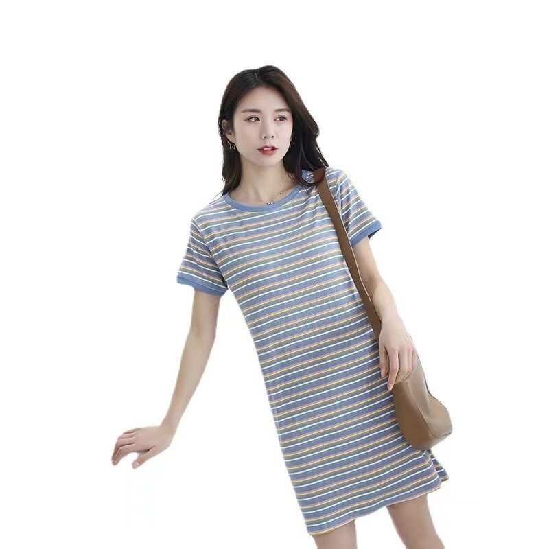 短袖睡裙女夏季圆领螺纹高弹可外穿连衣裙学院风条纹莫代尔睡衣女,女士内衣/男士内衣/家居服,睡袍/浴袍,淘宝优惠券,粉丝福利购,淘宝优惠卷