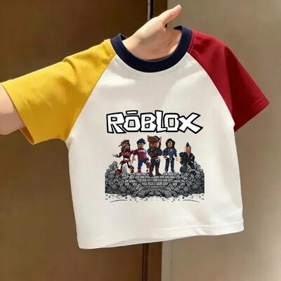 2026夏季roblox罗布乐思男童儿童纯棉插肩撞色短袖T恤中小童上衣