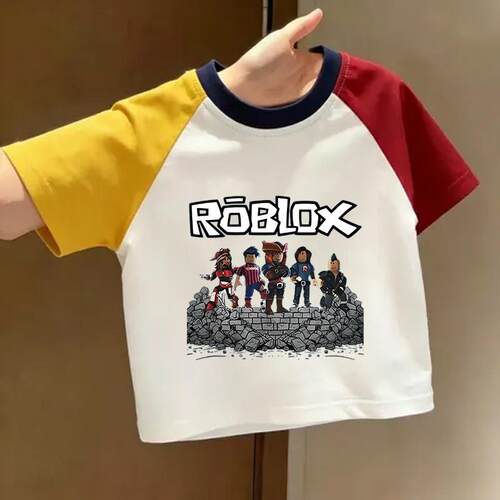2026夏季roblox罗布乐思男童儿童纯棉插肩撞色短袖T恤中小童上衣