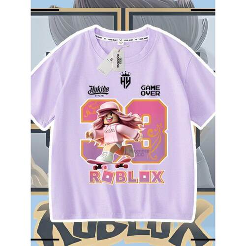 乐思纯棉虚拟世界2026宽松T恤周边罗布男女女童短袖年roblox休闲