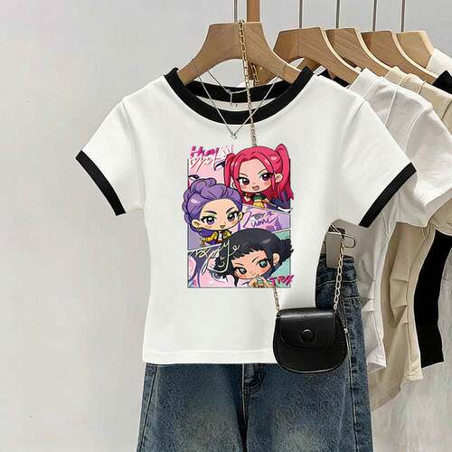 kpop猎魔女团周边女童修身短袖t恤demon hunters夏季短款上衣半袖