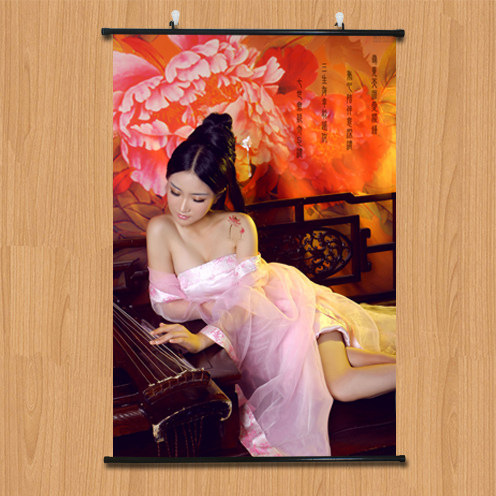 中国风人体艺术油画效果装饰画布挂轴画情趣卧室性感古装美女海报