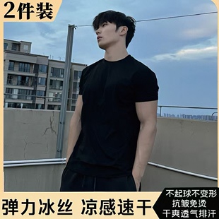 显肌肉正肩收口短袖 健身修身 美式 黑色重磅小领口索罗娜T恤男夏季