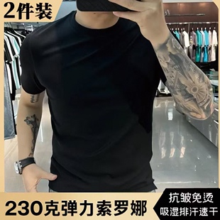 短袖 纯黑色重磅纯棉收袖 正肩夏季 小领口男生显壮短袖 男 口t恤修身