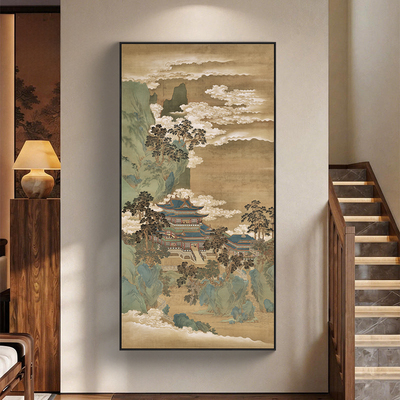 仙山楼阁挂画无活物山水画竖版