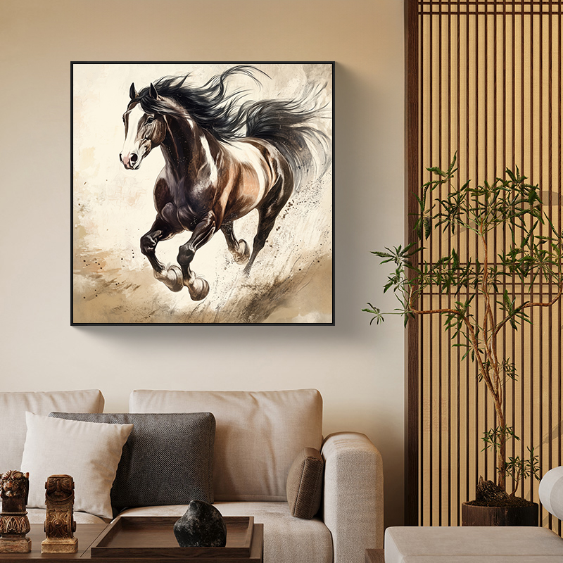 马装饰画寓意好的客厅玄关挂画马年方形骏马图马到成功办公室壁画图片