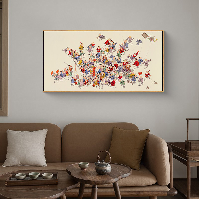 百子图挂画入户玄关装饰画百鸟朝凤寓意好的客厅墙壁画卧室床头画
