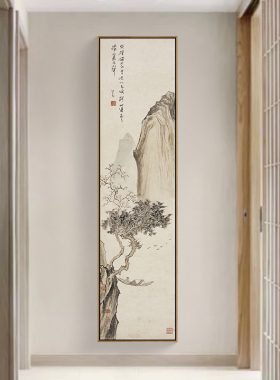 新中式玄关禅意装饰画竖条屏国画