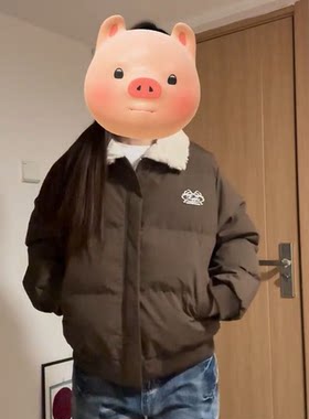 美式潮流复古风vibe羊羔毛拼接毛领棉服外套男女冬季加厚保暖棉衣
