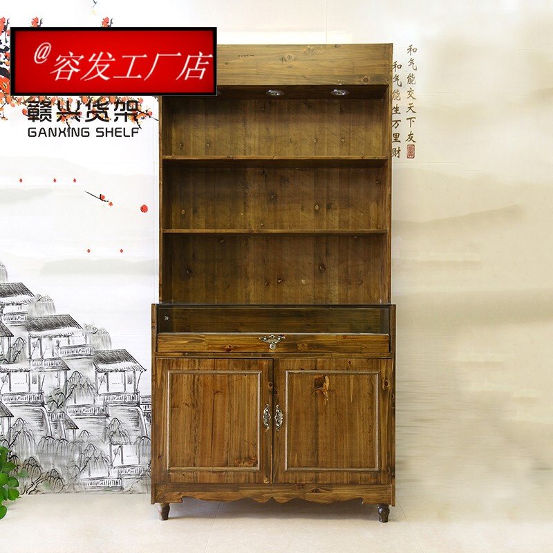 复古实木展示柜玻璃精品饰品展示陈列柜高柜珠宝首饰柜货柜|ruв категории коммерческий/офисная мебель, полки/витрина, бутик - витрина/витрина - от Buy2taobao.com для оказания профессиональной услуги покупки агента Taobao