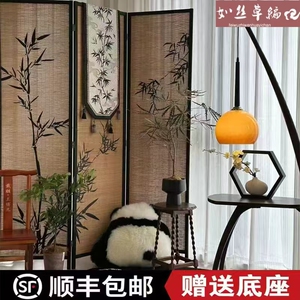 如丝草编屏风阳台改造新中式隔断茶楼国风竹影客厅装饰背景围挡墙