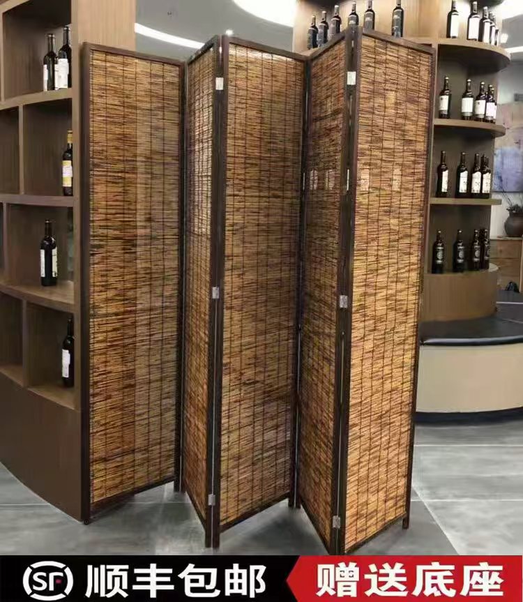 实木屏风中式背景墙复古带档板折叠摄影折屏墙直播间移动隔断装饰