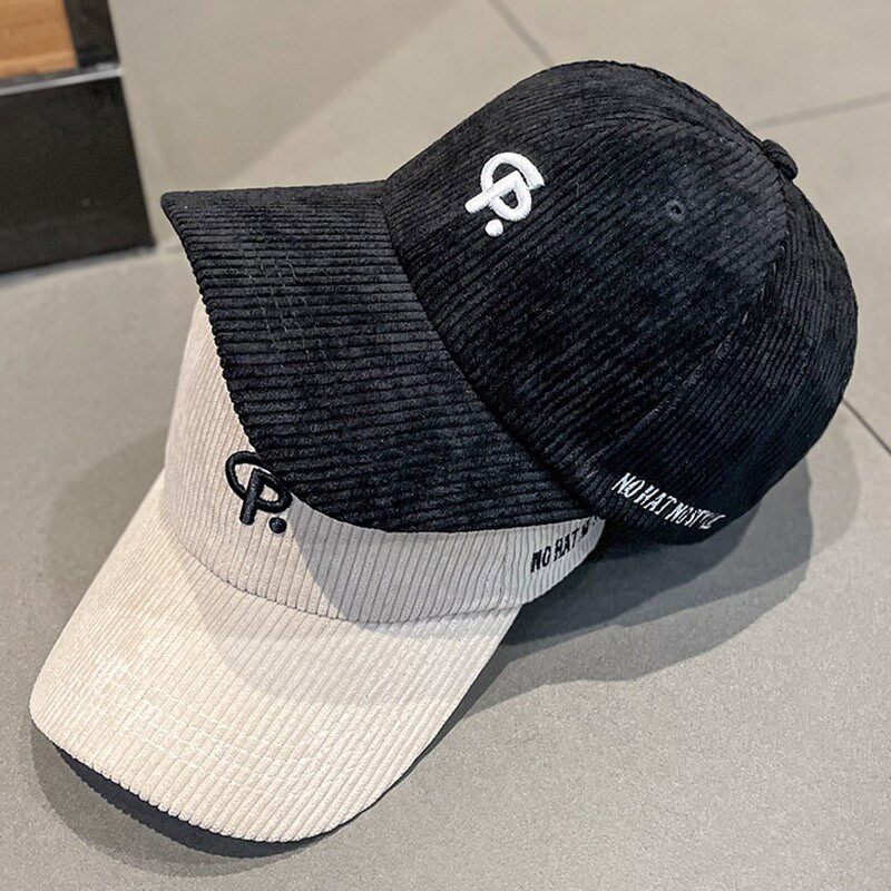 HONG KONG PURCHASING KOREAN VERSION OF INS EMBROIDERED LETTER CORDUROY DUCK TONGUE HAT WOMENS AUTUMN AND WINTER VERSATILE BASEBALL CAP COUPLE