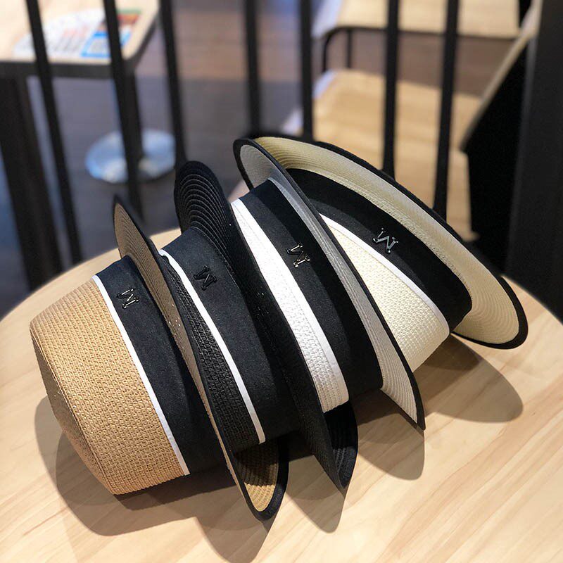 HONG KONG PURCHASING FLAT BRIM STRAW HAT WOMENS SUMMER SUNSHADE STRAW HAT SUMMER FASHION BRITISH TOP HAT