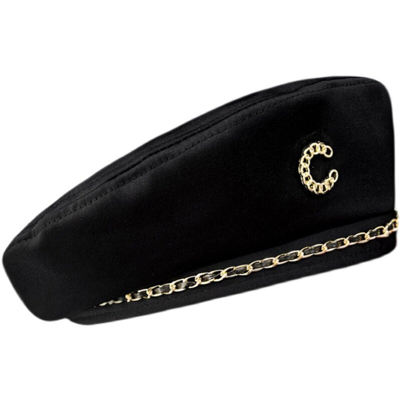 HONG KONG PURCHASING KOREAN VERSION OF INS METAL C LETTER BERET HAT WOMENS SPRING AND SUMMER BRITISH RETRO PAINTER BUD HAT TIDE