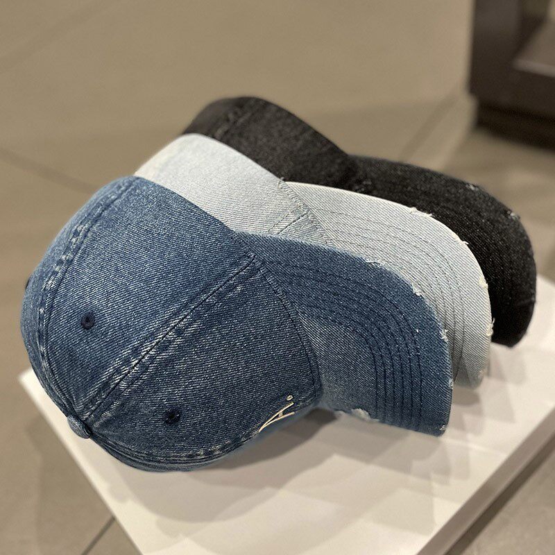 HONG KONG PURCHASING HAT COWGIRL EMBROIDERY LETTER RIPPED BASEBALL CAP SPRING AND AUTUMN WILD SHADE BLUE CAP