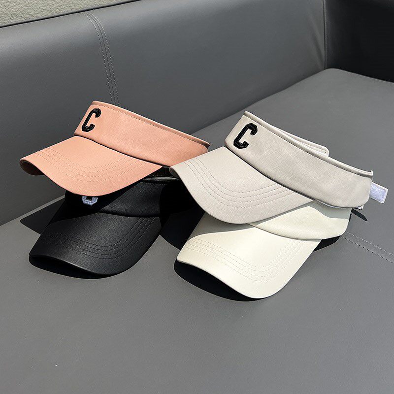 HONG KONG PURCHASING AGENT LEATHER EMBROIDERY C LETTER DUCK TONGUE EMPTY HAT WOMENS SPRING AND SUMMER SUNSCREEN SUNSHADE BENT BRIM TOP HAT