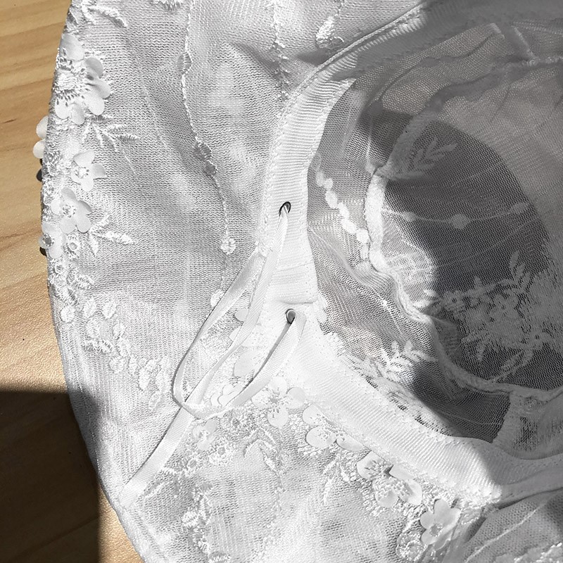 HONG KONG PURCHASING INS LACE SEQUINS FISHERMAN HAT WOMENS SPRING AND SUMMER SUNSCREEN BREATHABLE EMBROIDERY FLOWER MESH POT HAT