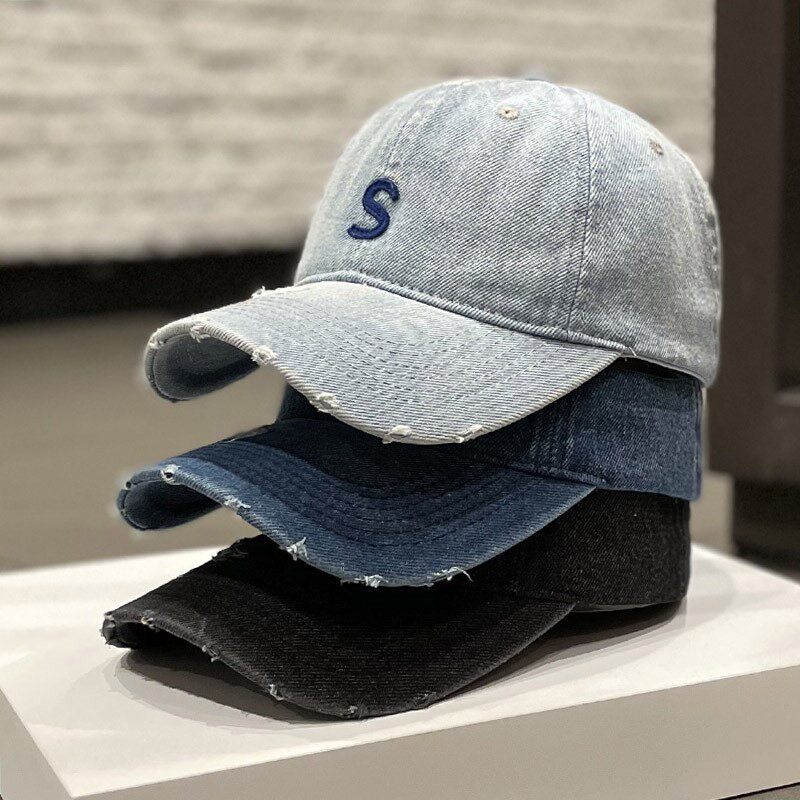 HONG KONG PURCHASING HAT WOMENS DISTRESSED S LETTER RIPPED DENIM BASEBALL CAP SPRING SUMMER AND AUTUMN VERSATILE STREET CAP