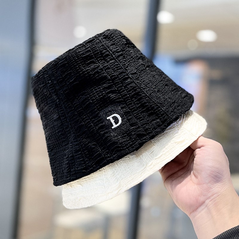 HONG KONG PURCHASING KOREAN VERSION OF INS PLEATED EMBROIDERY D LETTER FISHERMAN HAT WOMENS SPRING AND AUTUMN VERSATILE FASHION BUCKET BASIN HAT TIDE