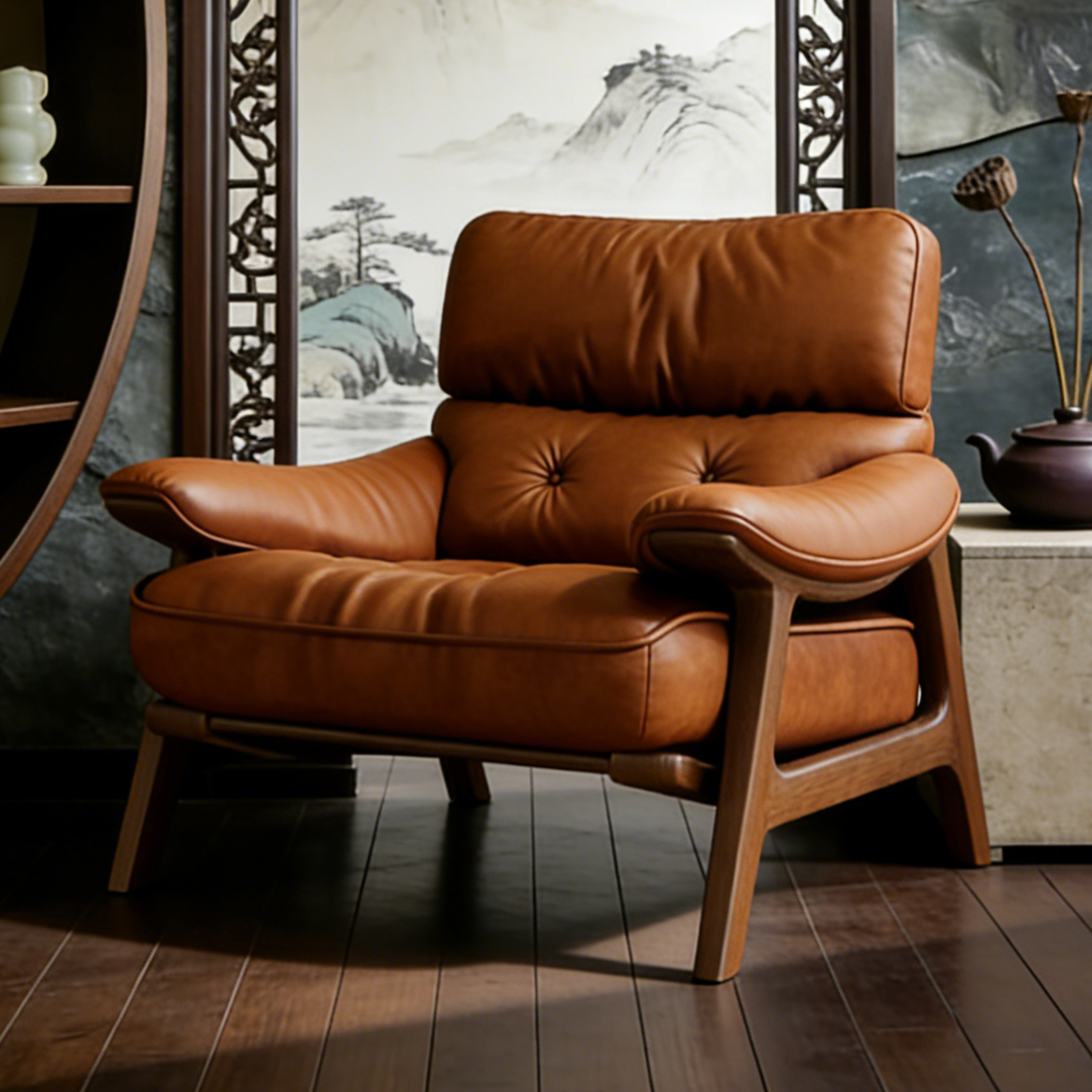 单人沙发椅真牛皮中古风客厅家用茶椅书房阳台创意高端休闲躺椅子,住宅家具,沙发椅,淘宝优惠券,粉丝福利购,淘宝优惠卷