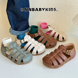 韩版儿童包头凉鞋夏季新款男女童编织缕空罗马鞋包跟宝宝沙滩鞋潮