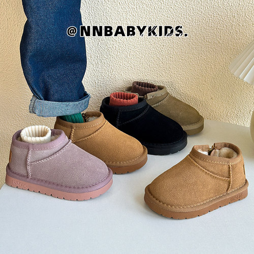 儿童冬季加厚绒侧拉链真皮雪地靴