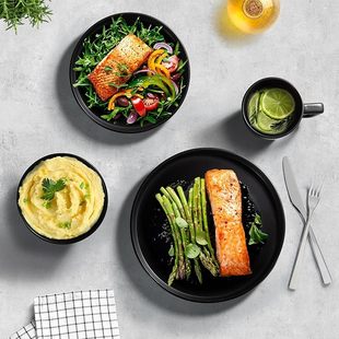 陶瓷高颜值餐具法式黑色白色纯色彩釉家用碗盘马克杯餐盘菜盘微瑕