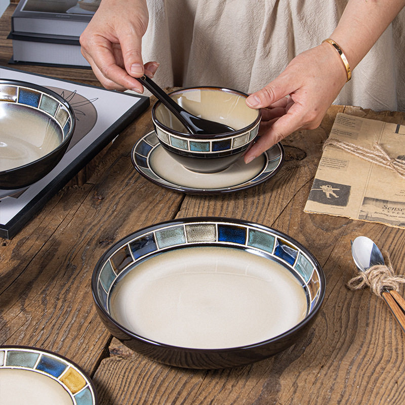 INS风手绘盘子创意陶瓷餐具家用菜盘平盘高级感网红西餐牛排盘微